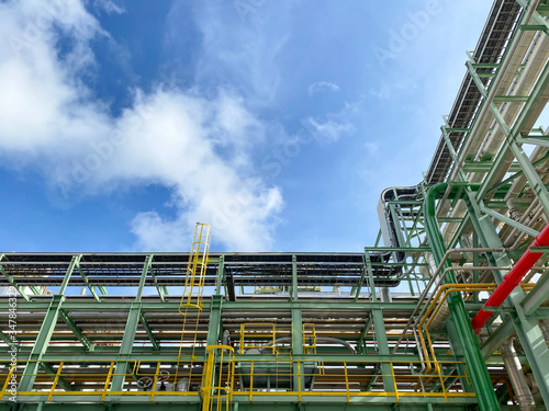 Billede på lærred Pipeline rack of petrochemical plant or refinery plant at industrial on blue sky