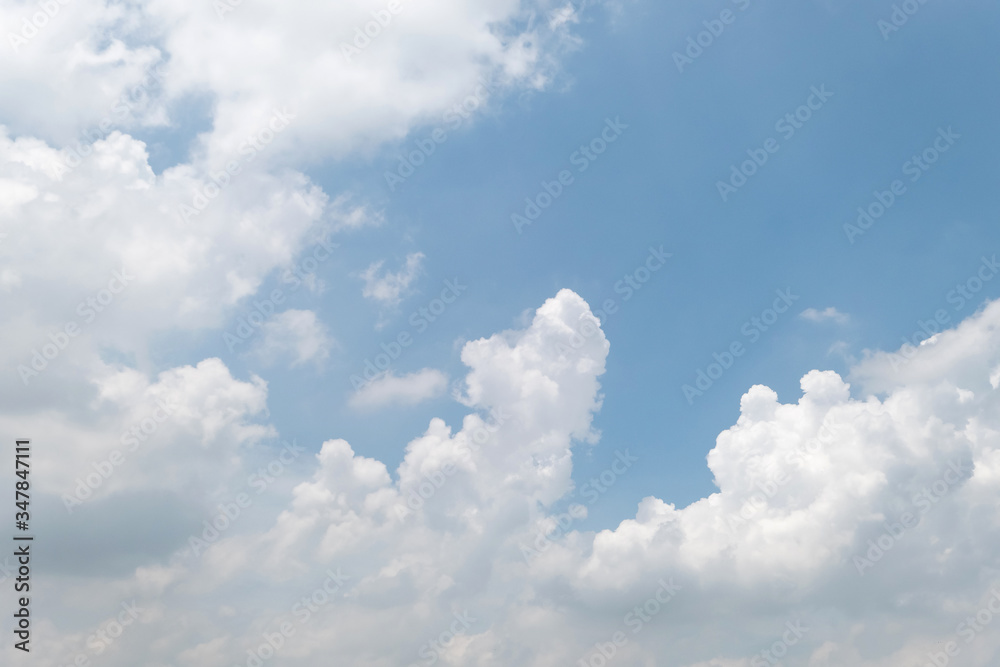 Blue sky with white soft clouds. Simple outdoor sky background. Blue sky with white soft clouds. Simple outdoor sky background.