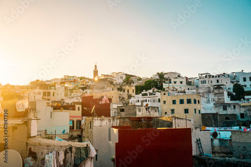 Skyline Tanger city Morocco sunset
