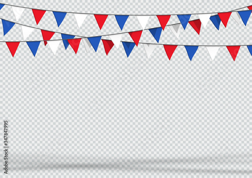 Bunting Hanging Banner Red White Blue Flag Triangles Background photo