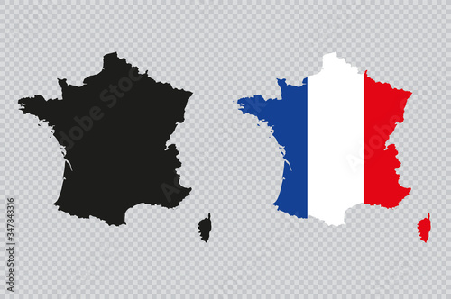 France Solid Black Detailed Map Vector With French Flag