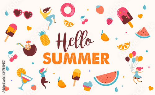 Hello summer abstract background, summer sale banner, poster design. Vector illustration