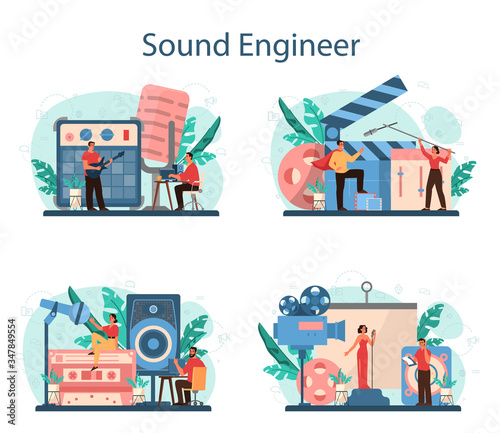 Sound engineer concept set. Music production industry, sound recording
