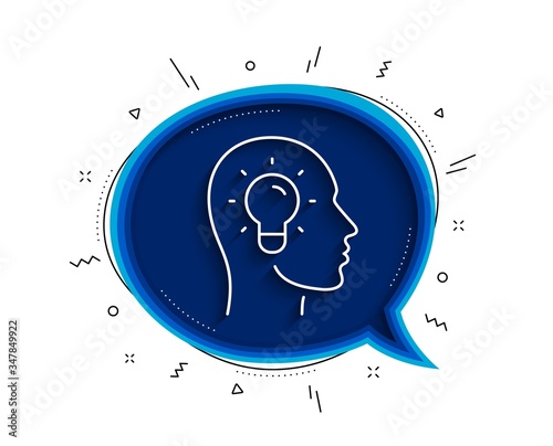 Idea head line icon. Chat bubble with shadow. Lightbulb sign. Core value symbol. Thin line idea head icon. Vector