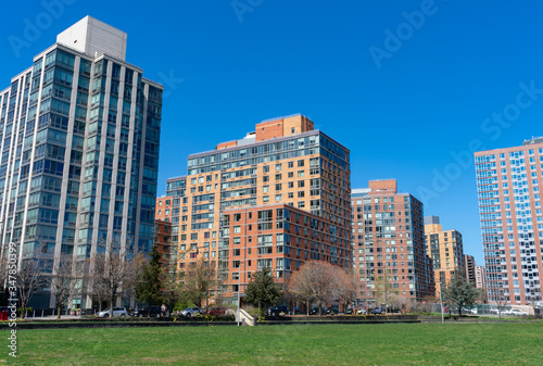 Modern Residential Skyscrapers near a Park during Spring on Roosevelt Island in New York City