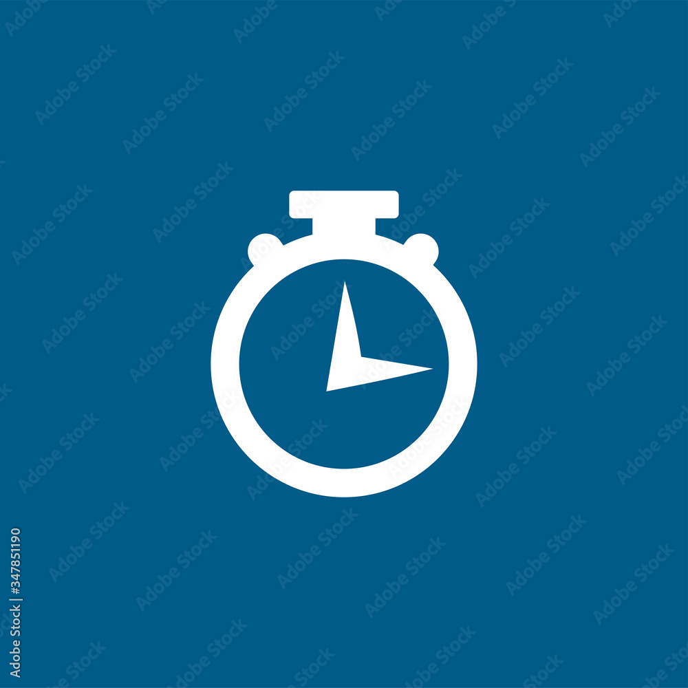 Stopwatch Icon On Blue Background. Blue Flat Style Vector Illustration Stopwatch Icon On Blue Background. Blue Flat Style Vector Illustration