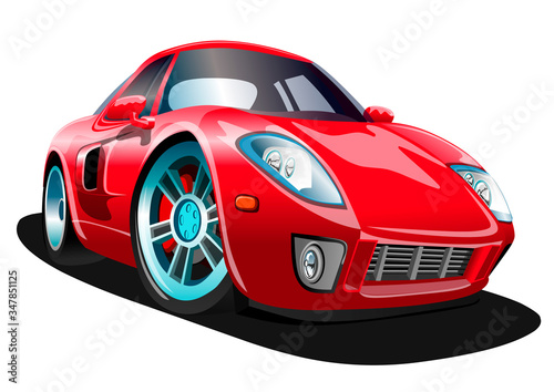 Sports red cartoon car on a white background. Vector illustration