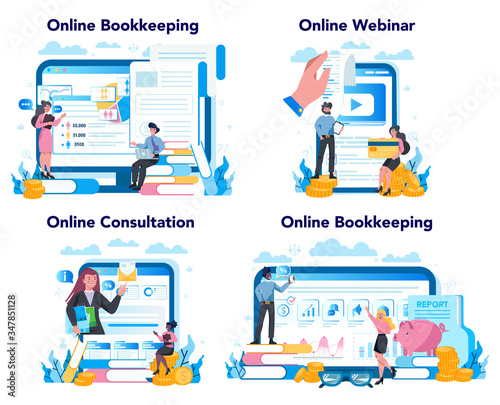 Accountant online service or platform set. Professional bookkeeper