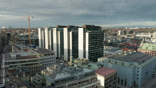 The high rise buildings Hotorgsskraporna skyscrapers in Stockholm, aerial view photo