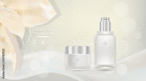 Beauty product ad design, white cosmetic containers with natural concept advertising background ready to use, luxury skin care banner, illustration vector.