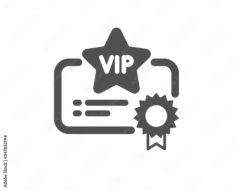 Vip certificate icon. Very important person document sign. Member club privilege symbol. Classic flat style. Quality design element. Simple vip certificate icon. Vector Vip certificate icon. Very important person document sign. Member club privilege symbol. Classic flat style. Quality design element. Simple vip certificate icon. Vector