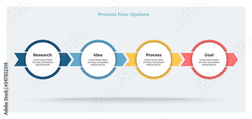Business infographics. Timeline with 4 steps, options, circles. Vector template.