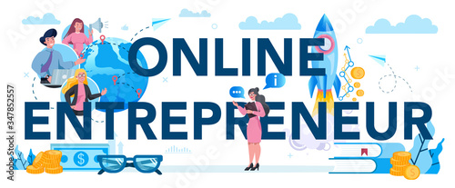 Online nterpreneur typographic header concept. Idea of lucrative