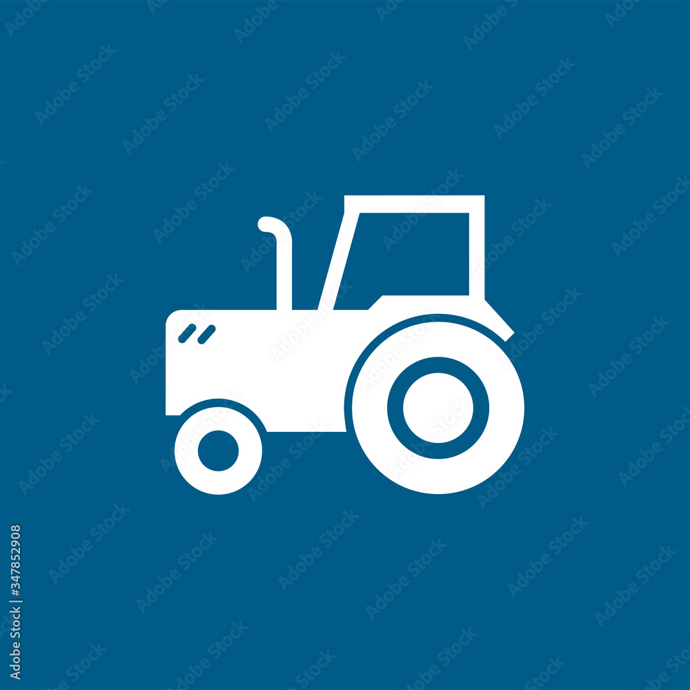 Tractor Icon On Blue Background. Blue Flat Style Vector Illustration