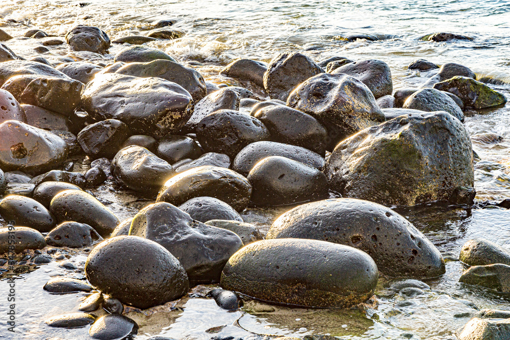 pebble stone beach in morning light pebble stone beach in morning light