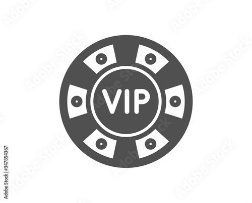 Vip poker chip icon. Very important person casino sign. Member club privilege symbol. Classic flat style. Quality design element. Simple vip chip icon. Vector
