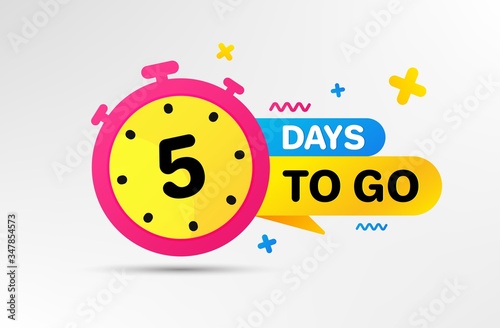 Five days left icon. Countdown left days banner with timer. 5 days to go sign. Sale announcement banner. Count time for promotional offer. Promotion countdown timer. Vector