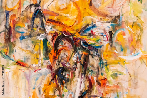 Colorful abstract modern painting basically in yellow