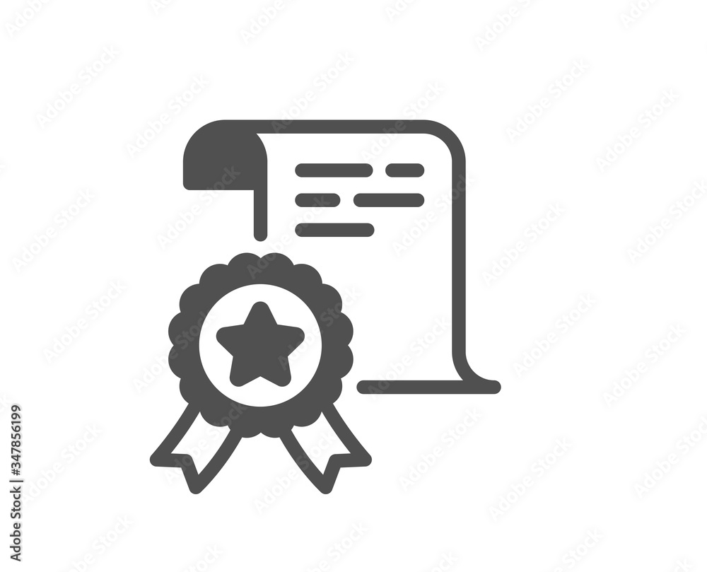 Certificate icon. Certified document sign. Medal or stamp symbol. Classic flat style. Quality design element. Simple certificate icon. Vector Certificate icon. Certified document sign. Medal or stamp symbol. Classic flat style. Quality design element. Simple certificate icon. Vector