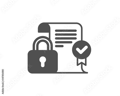Security contract icon. Cyber defence lock sign. Private protection symbol. Classic flat style. Quality design element. Simple security contract icon. Vector