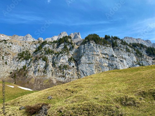 Alpine peak Frümsel (Fruemsel oder Frumsel) in the Churfirsten mountain range, between the Obertoggenburg region and Lake Walensee, Walenstadtberg - Canton of St. Gallen, Switzerland (Schweiz) photo
