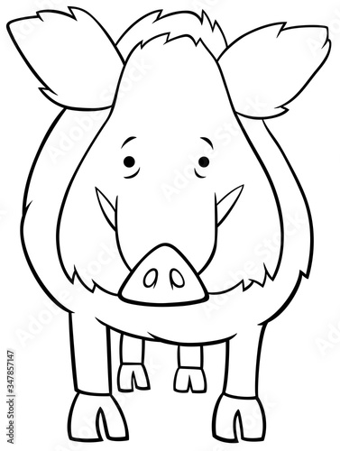 wild boar cartoon animal character coloring book page