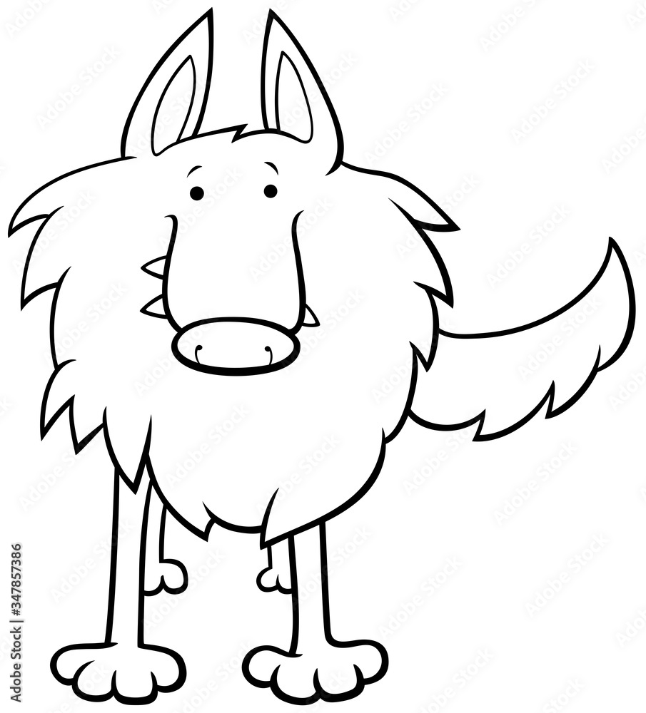 wolf animal character cartoon coloring book page