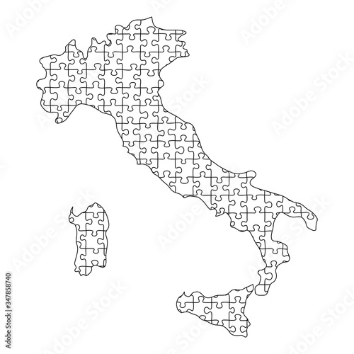 Italy map from black pattern from composed puzzles. Vector illustration.