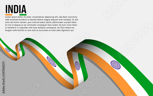Wavy India's flag on grey background with text and space