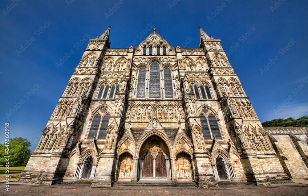The Facade of the Cathedral of Salisbury, England