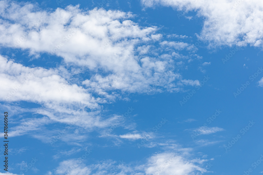 Clear blue sky with white clouds.