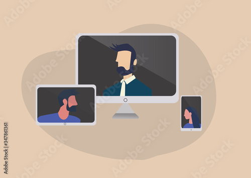 Social Distancing with COVID-19 crisis concept. Group video call for meeting by works form home concept, virtual window frames.