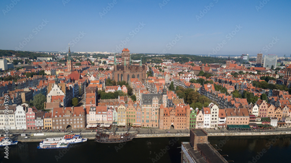 Aerial View of Gdansk City Old Town, Poland