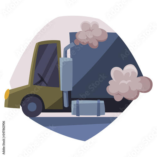 Truck Emitting Dark Smoke, Ecological Problem, Air Pollution Vector Illustration