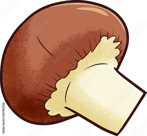 Funny and cute single mushroom in simple cartoon style