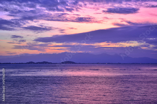 Beautiful outdoor landscape of sea and tropical beach at sunset or sunrise time for leisure travel and vacation Sunset at sea. Seascape.