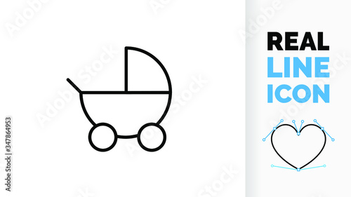 Editable line icon of a pram, part of a huge set of editable line icons! 