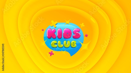 Kids club icon. Geometric plastic design banner. Fun playing zone banner. Children games party area icon. Orange shape background. Promotional plastic flyer design. Kids club promotion banner. Vector