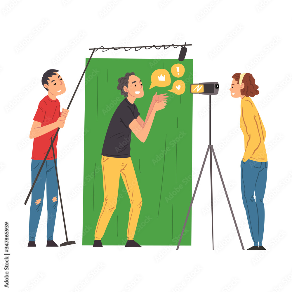 Male Blogger Streaming Online, Cameraman and Soundman Recording Video and  Sound with Camera and Microphone, Social Media Blogging Cartoon Vector  Illustration Stock Vector | Adobe Stock