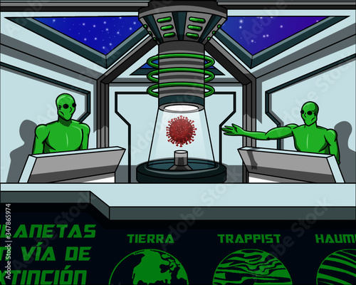 ovni, alien, ilustración, espacio, coronavirus, covid, nave, nave espacial, pandemia, virus