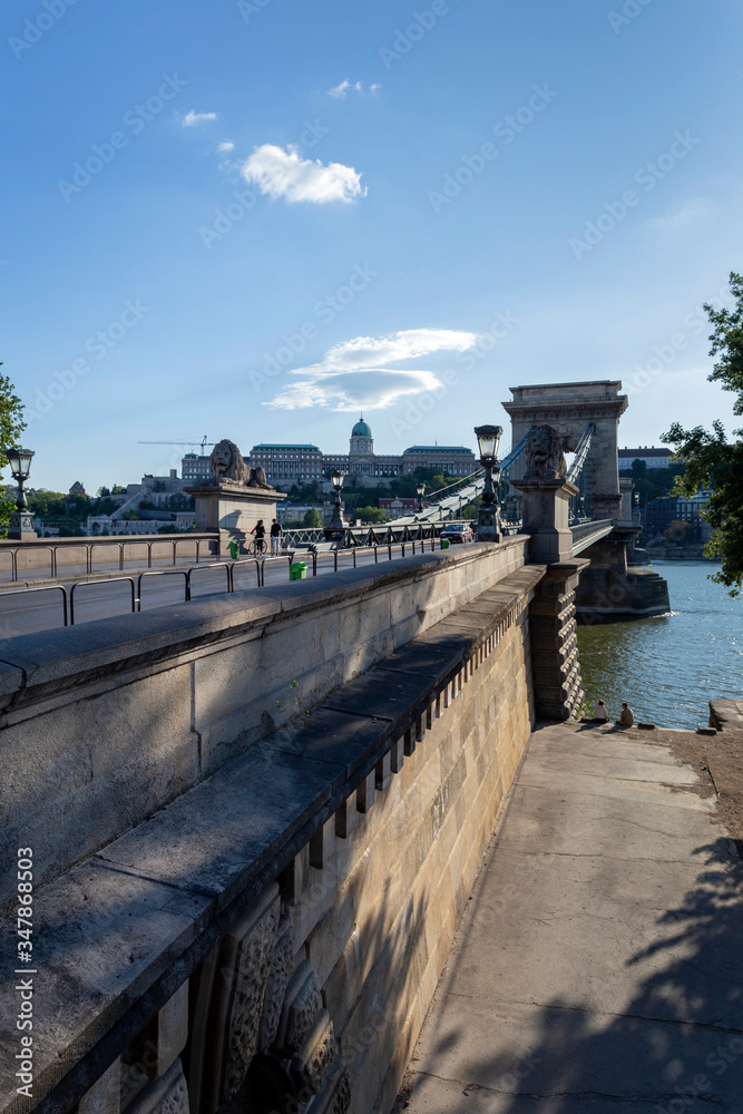 The famous Chain bridge in Budapest on a sunny afternoon.