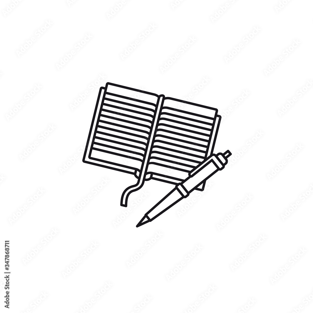 Notebook and ball-point pen vector line icon Notebook and ball-point pen vector line icon