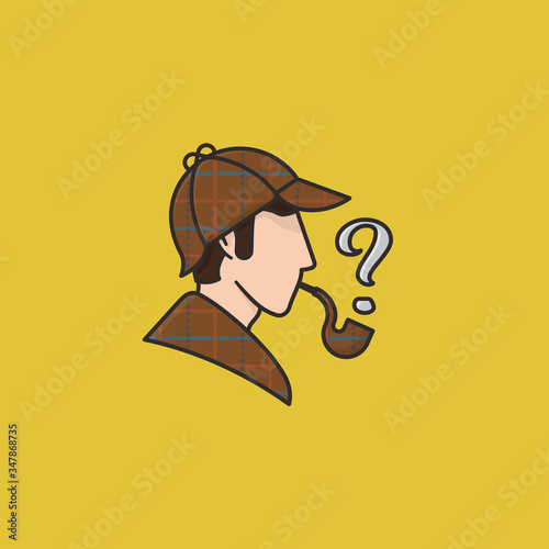 Sherlock Holmes head with cap cape and pipe vector illustration