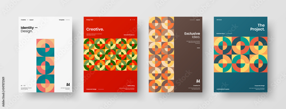 Company identity brochure template collection. Business presentation vector A4 vertical orientation front page mock up set. Corporate report cover abstract geometric illustration design layout bundle. Company identity brochure template collection. Business presentation vector A4 vertical orientation front page mock up set. Corporate report cover abstract geometric illustration design layout bundle.
