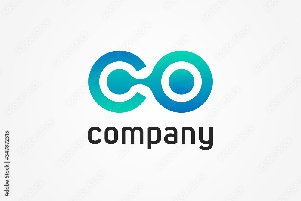 Abstract Initial Letter C an O Linked Logo. Blue Gradient Circular Rounded Infinity Style with Connected Dots. Usable for Business and Technology Logos. Flat Vector Logo Design Template Element. - obrazy, fototapety, plakaty 