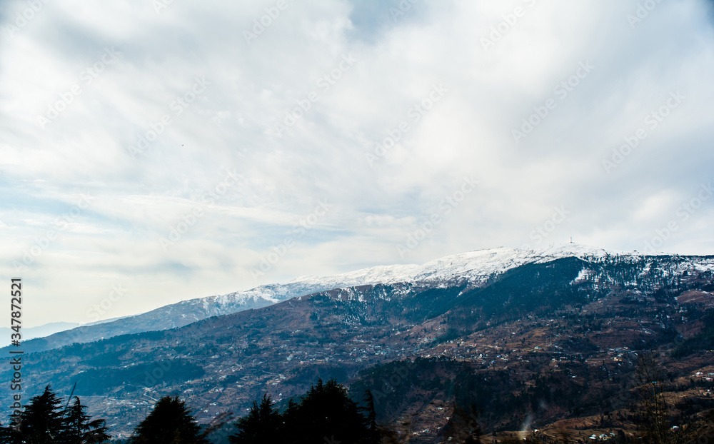 Patnitop a city of Jammu and its park covered with white snow, Winter landscape
