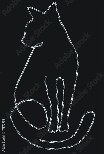 Cat animal one line. Vector illustration. Isolated black background.Minimalist cats in abstract hand drawn style. You can use it as a bead embroidery, glitter or foil print on your T-SHIRT DESIGNS