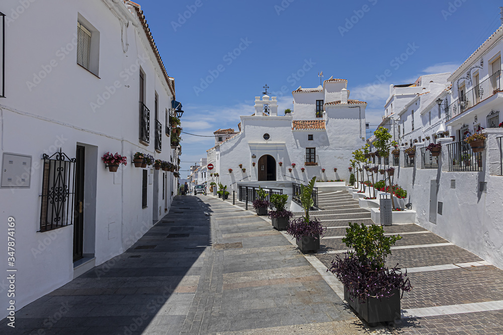 Hermitage of Our Lady of Los Remedios (or Iglesia de Santa Ana) located in the Barrio de Santana, one of the most typical neighborhoods in Mijas. Andalusia, Spain.