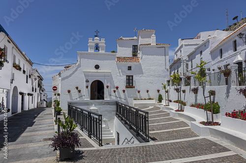 Hermitage of Our Lady of Los Remedios (or Iglesia de Santa Ana) located in the Barrio de Santana, one of the most typical neighborhoods in Mijas. Andalusia, Spain.