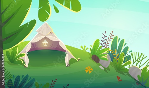 Native American teepee house wigwam indian ethnic culture triangle tent at nature background   vector cartoon kids illustration
